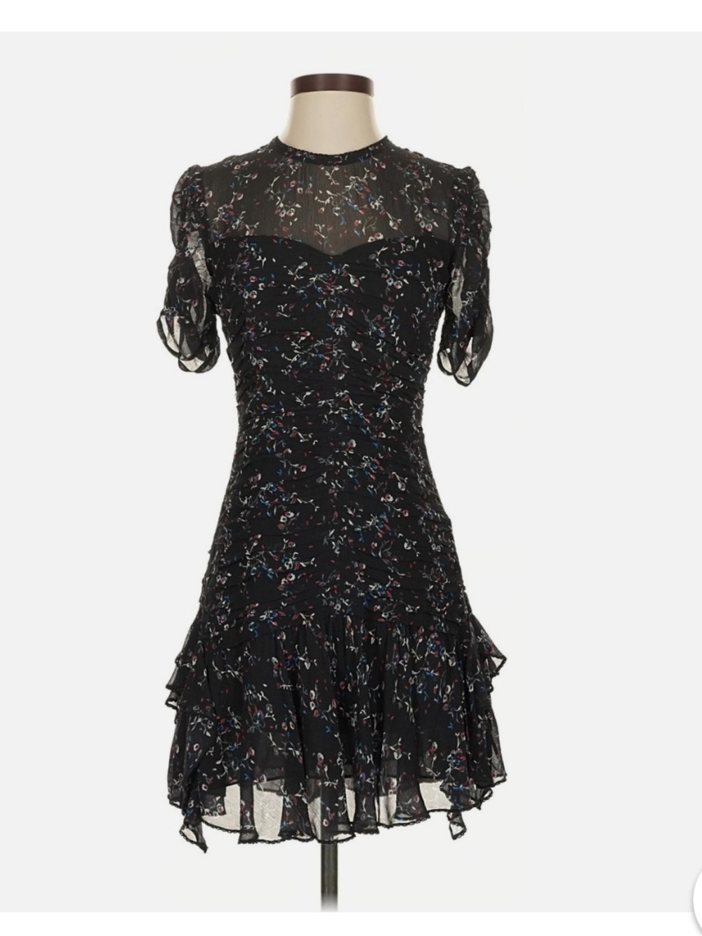 Tanya Taylor Black Floral Ruffle Dress
